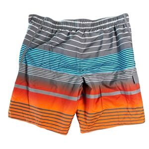 Op Ocean Pacific Mens Board Shorts Grey Orange Blue Striped Swim Trunks Size L